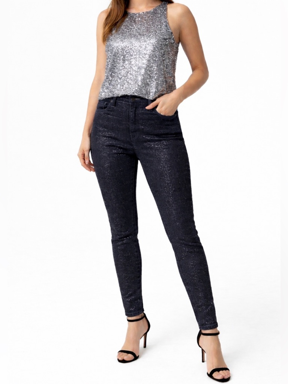 NWOT Levi’s SZ 28 black glitter 720 Super skinny 5-pocket jean/waist 28”-30”